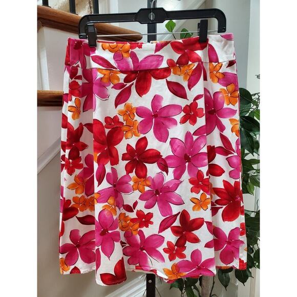 George White Floral Women's Polyester A-Line Casual Knee Length Skirt 12 - Picture 1 of 9